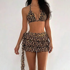 Classic Leopard Print 3 Piece Bikini Set