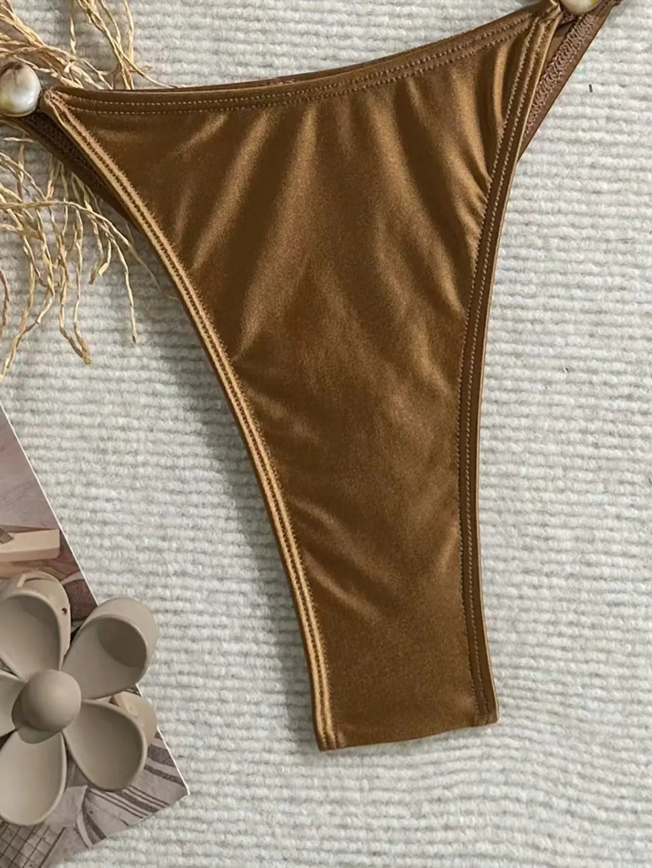 Coffee Shell Beaded 2 Piece Bikini Set