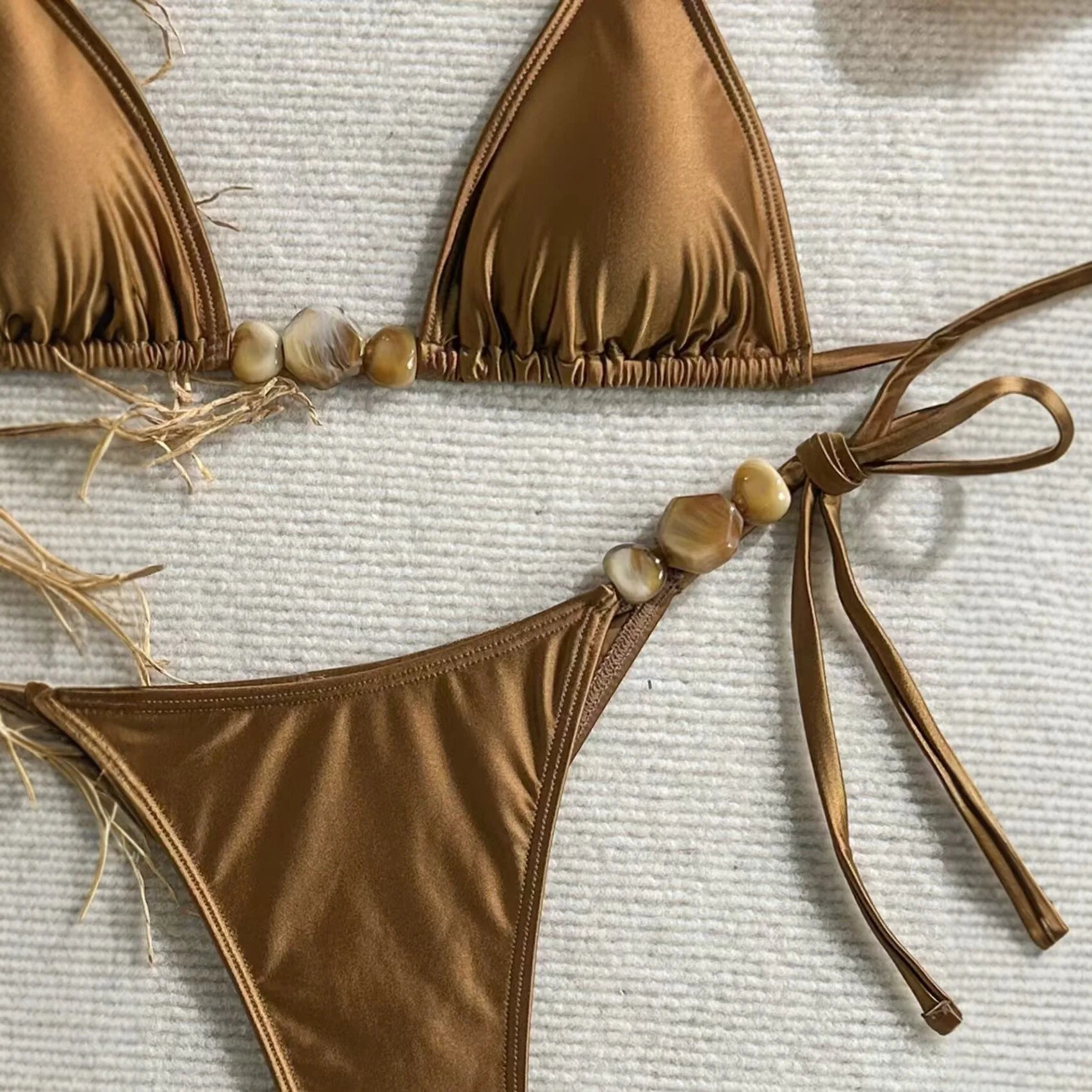 Coffee Shell Beaded 2 Piece Bikini Set