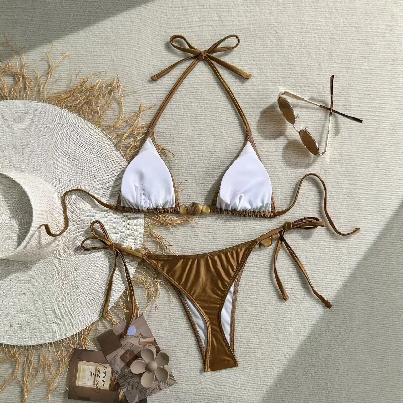 Coffee Shell Beaded 2 Piece Bikini Set