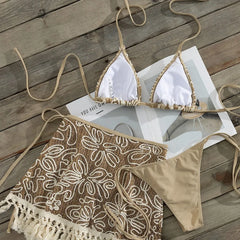 Crochet Floral Embroidery 3 Piece Bikini Set