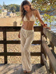 Leaf Hollow Mesh 3 Piece Bikini Set