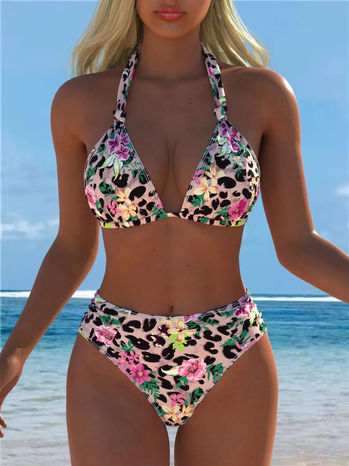 Leopard Floral Mix Print 2 Piece Bikini Set