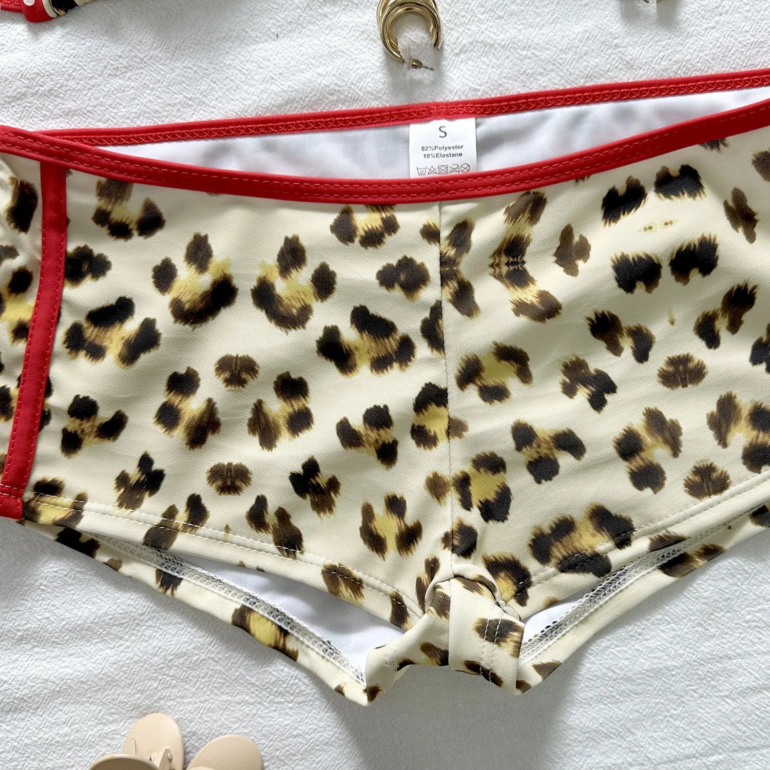 Leopard Print Halter Triangle Bikini Set