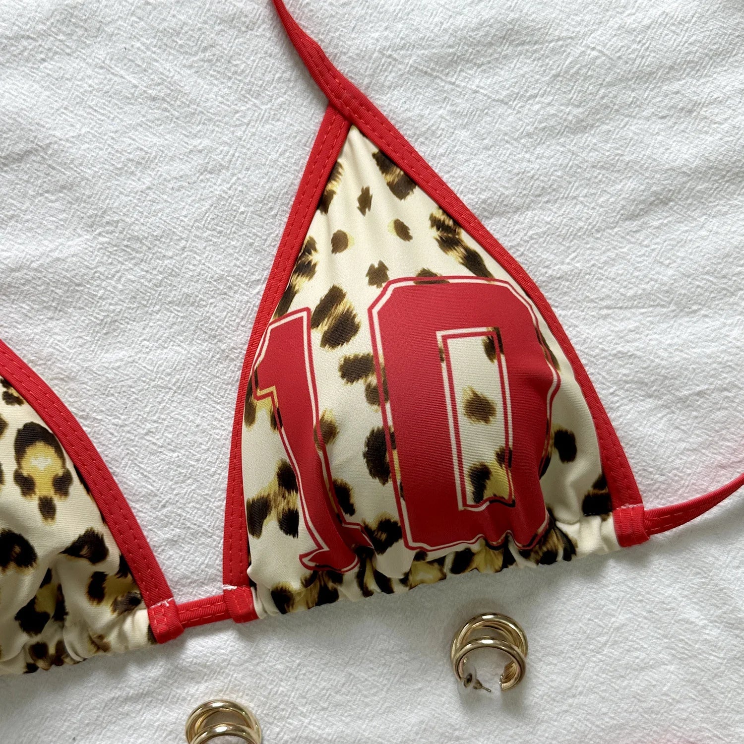 Leopard Print Halter Triangle Bikini Set