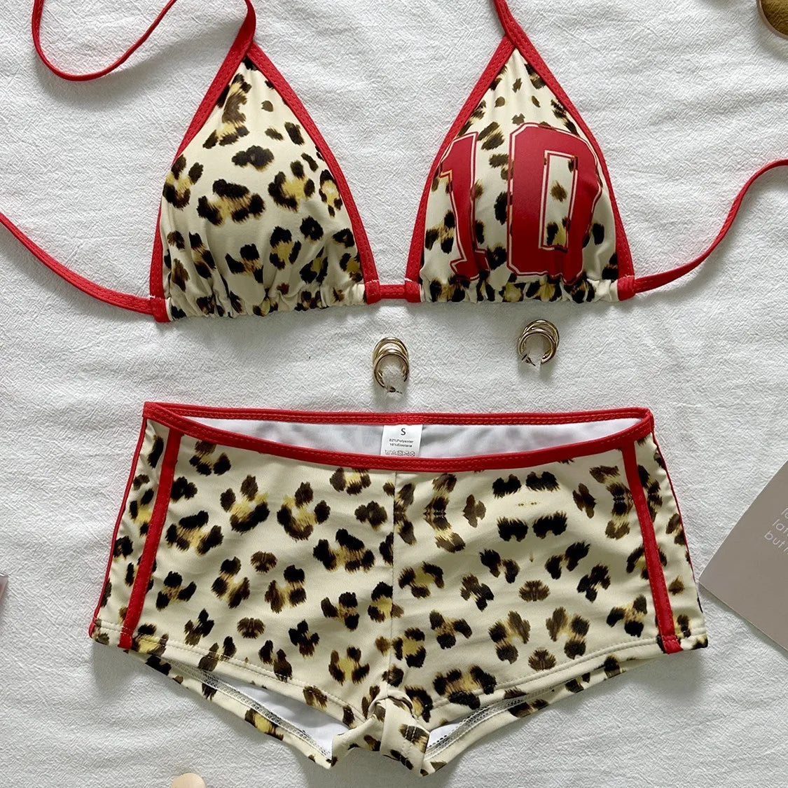 Leopard Print Halter Triangle Bikini Set