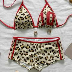 Leopard Print Halter Triangle Bikini Set