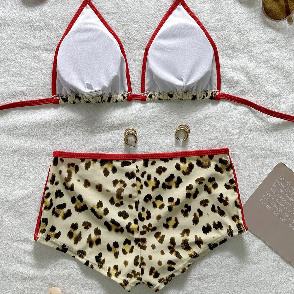 Leopard Print Halter Triangle Bikini Set