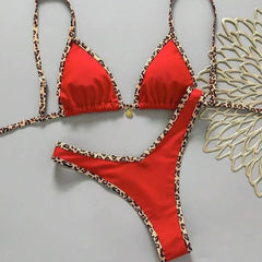 Leopard Trim 2 Piece Bikini Set