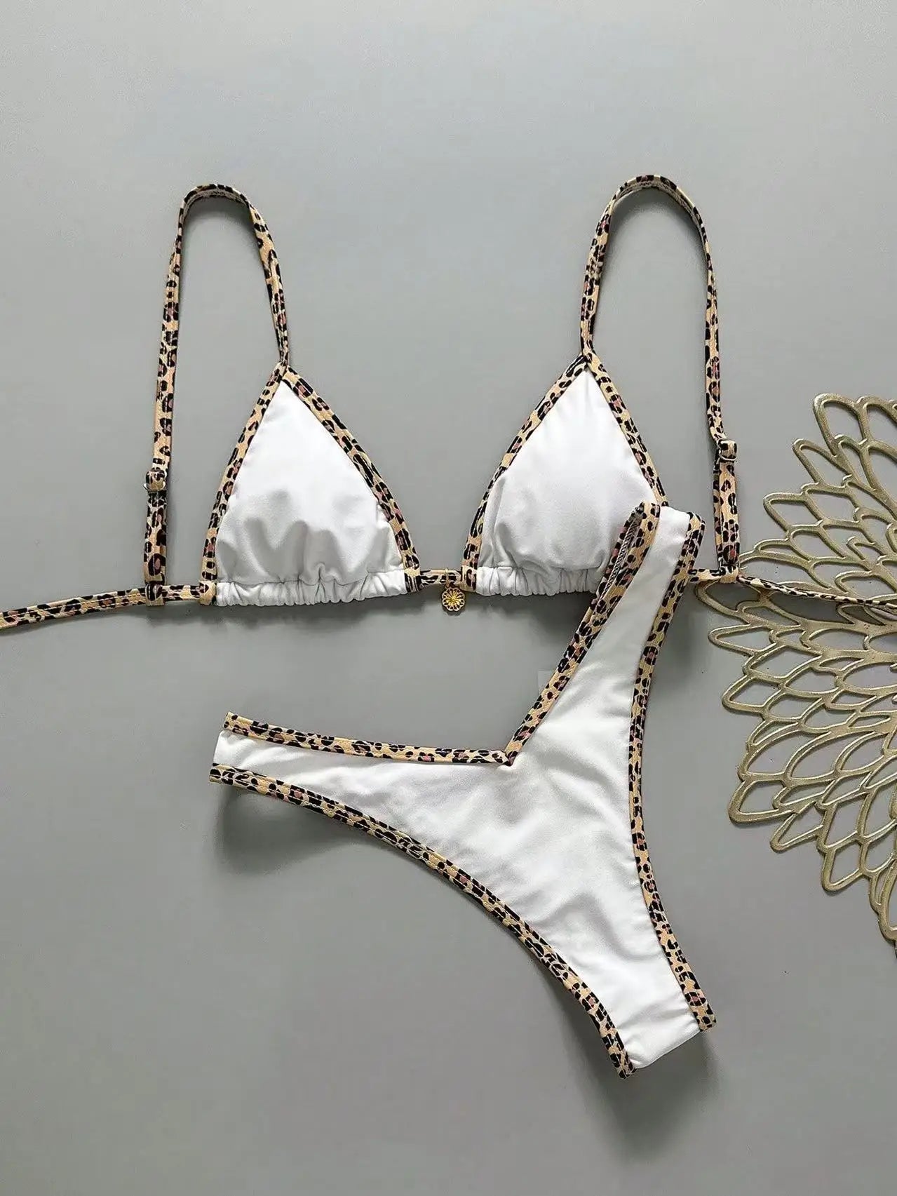 Leopard Trim 2 Piece Bikini Set