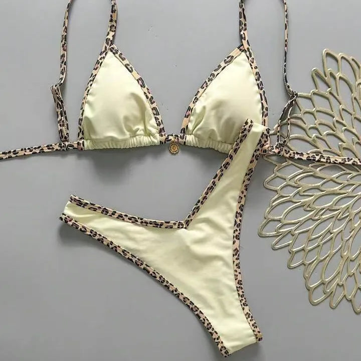 Leopard Trim 2 Piece Bikini Set