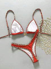Leopard Trim 2 Piece Bikini Set