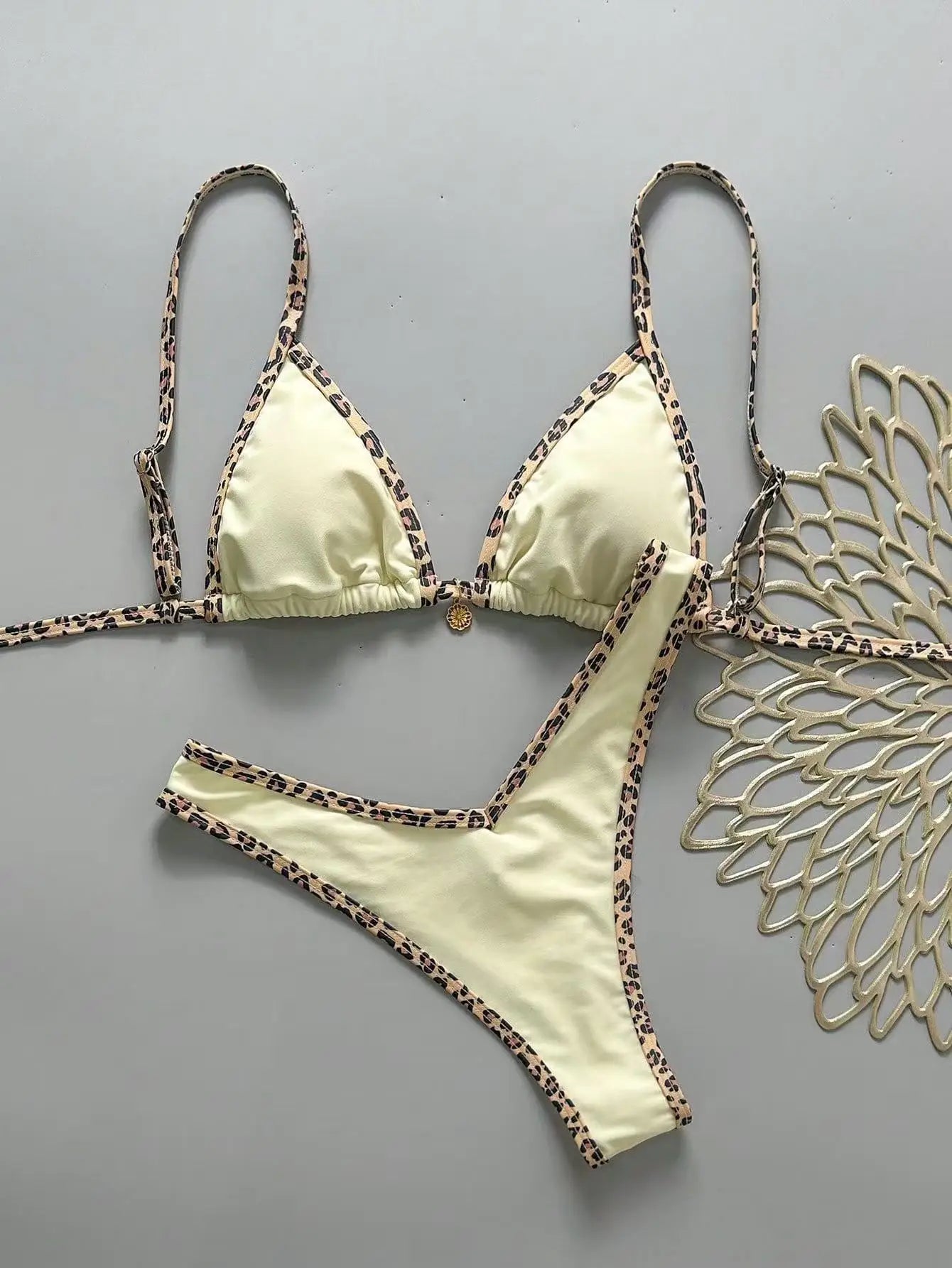 Leopard Trim 2 Piece Bikini Set