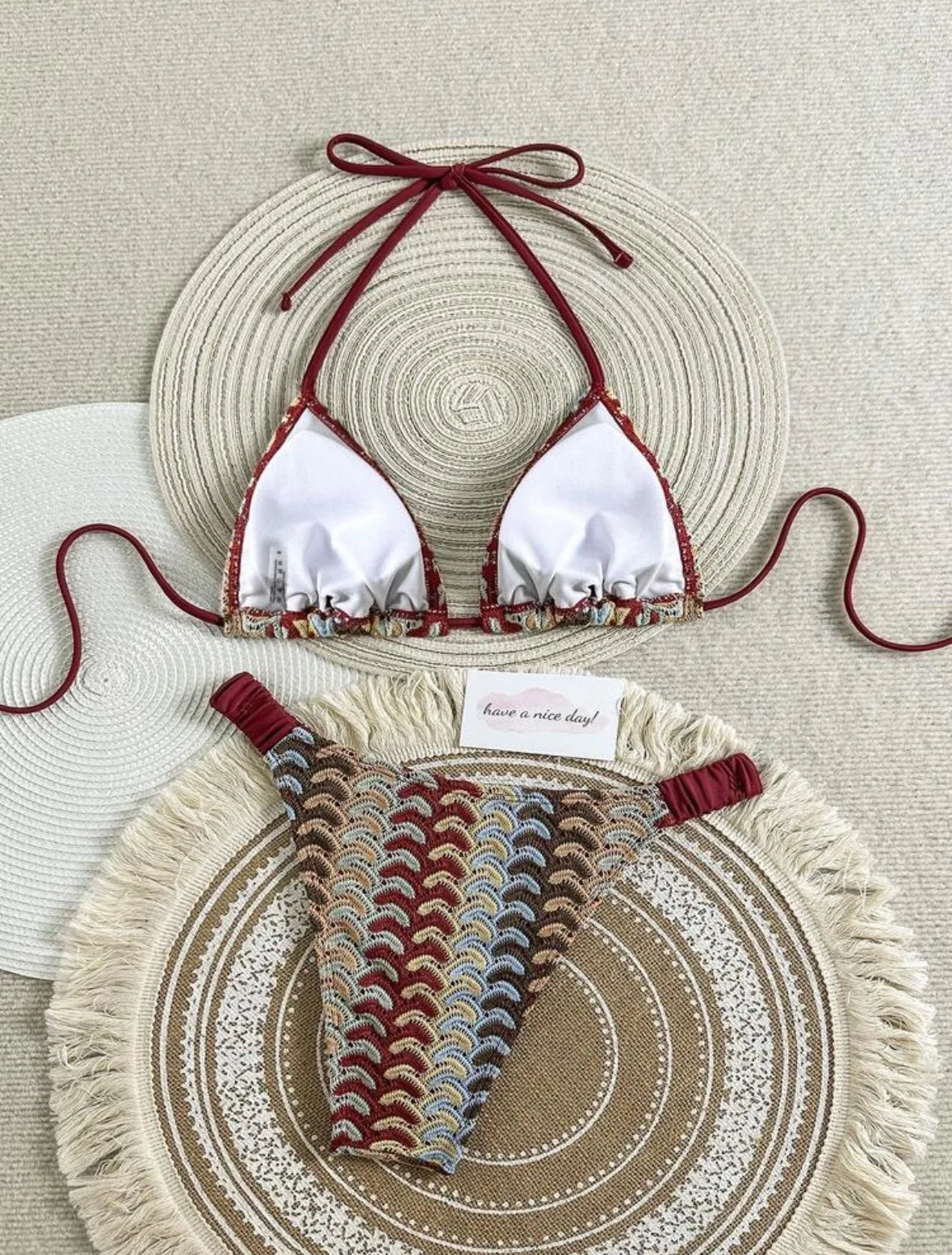 Multi Color Wave Knit 2 Piece Bikini Set