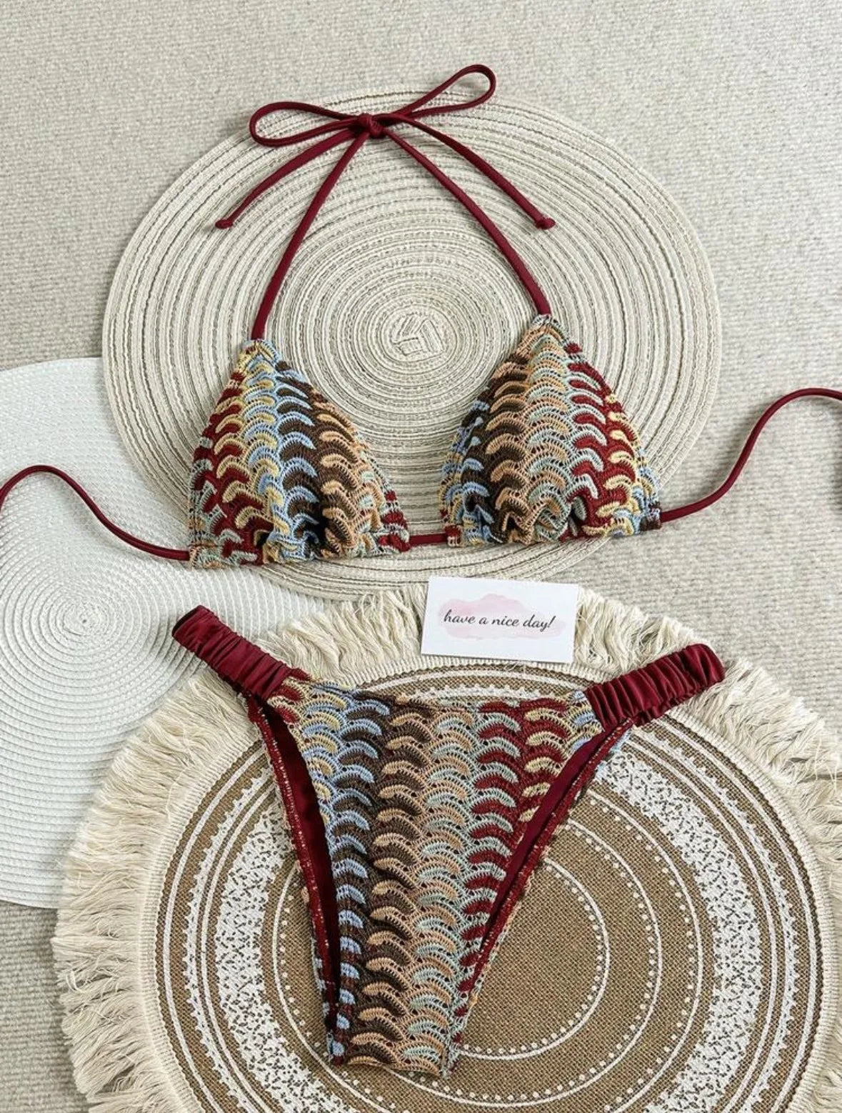 Multi Color Wave Knit 2 Piece Bikini Set