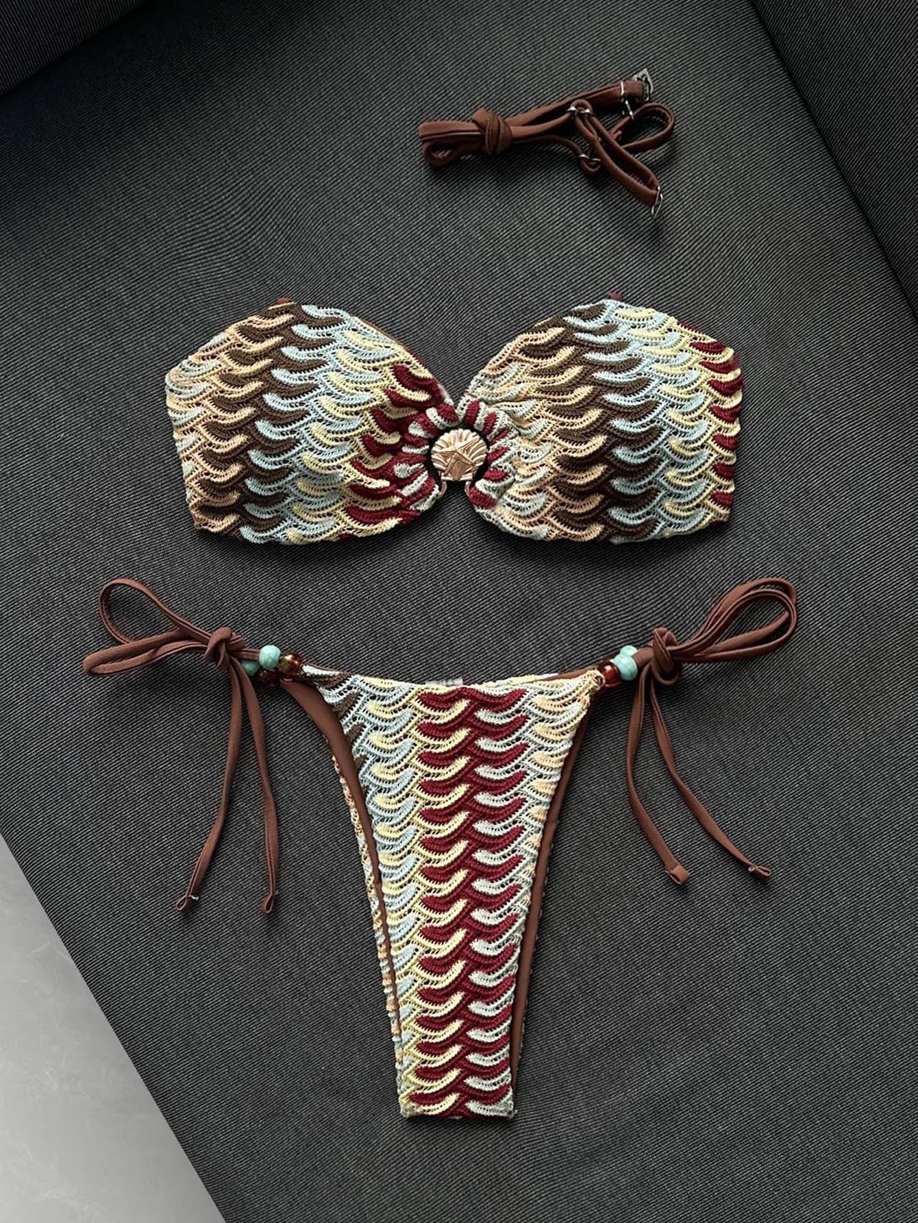 Multicolor Wavy Crochet 2 Piece Bikini Set
