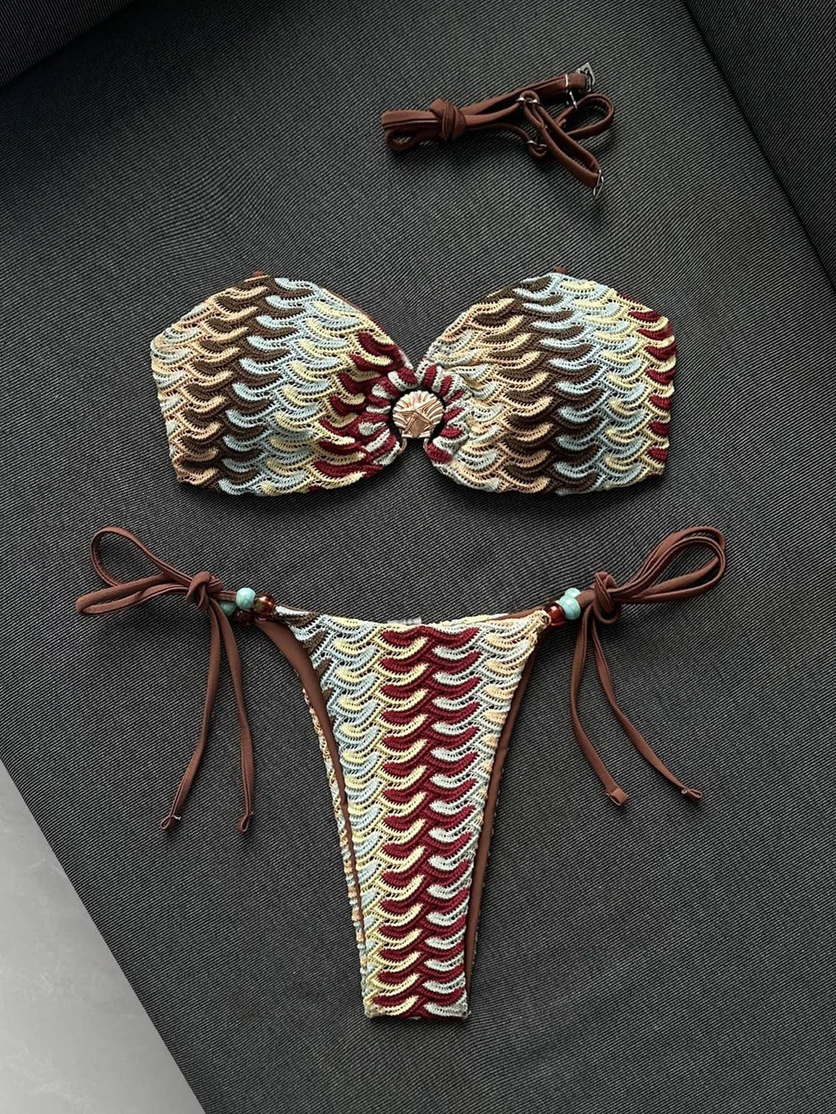 Multicolor Wavy Crochet 2 Piece Bikini Set