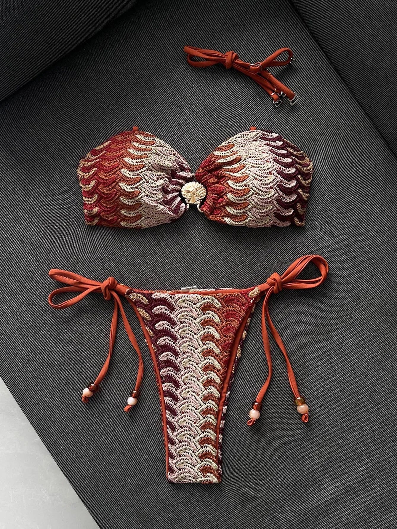 Multicolor Wavy Crochet 2 Piece Bikini Set