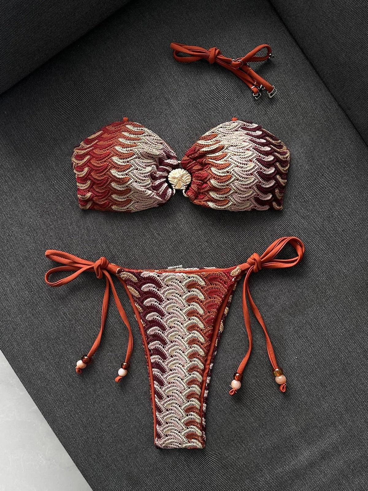 Multicolor Wavy Crochet 2 Piece Bikini Set
