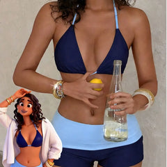 Navy Light Blue Color Block 2 Piece Swim Set