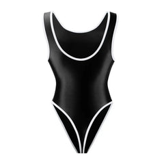 Oil Glossy Satin Elastic One-piece Competitive Racing Sleeveless T-shaped Swimwear High Cut Leotards Bodysuit Bathing Suit