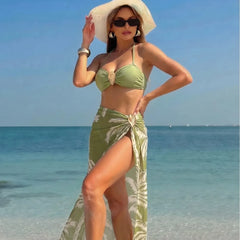 Olive Green Textured Halter Bikini Set