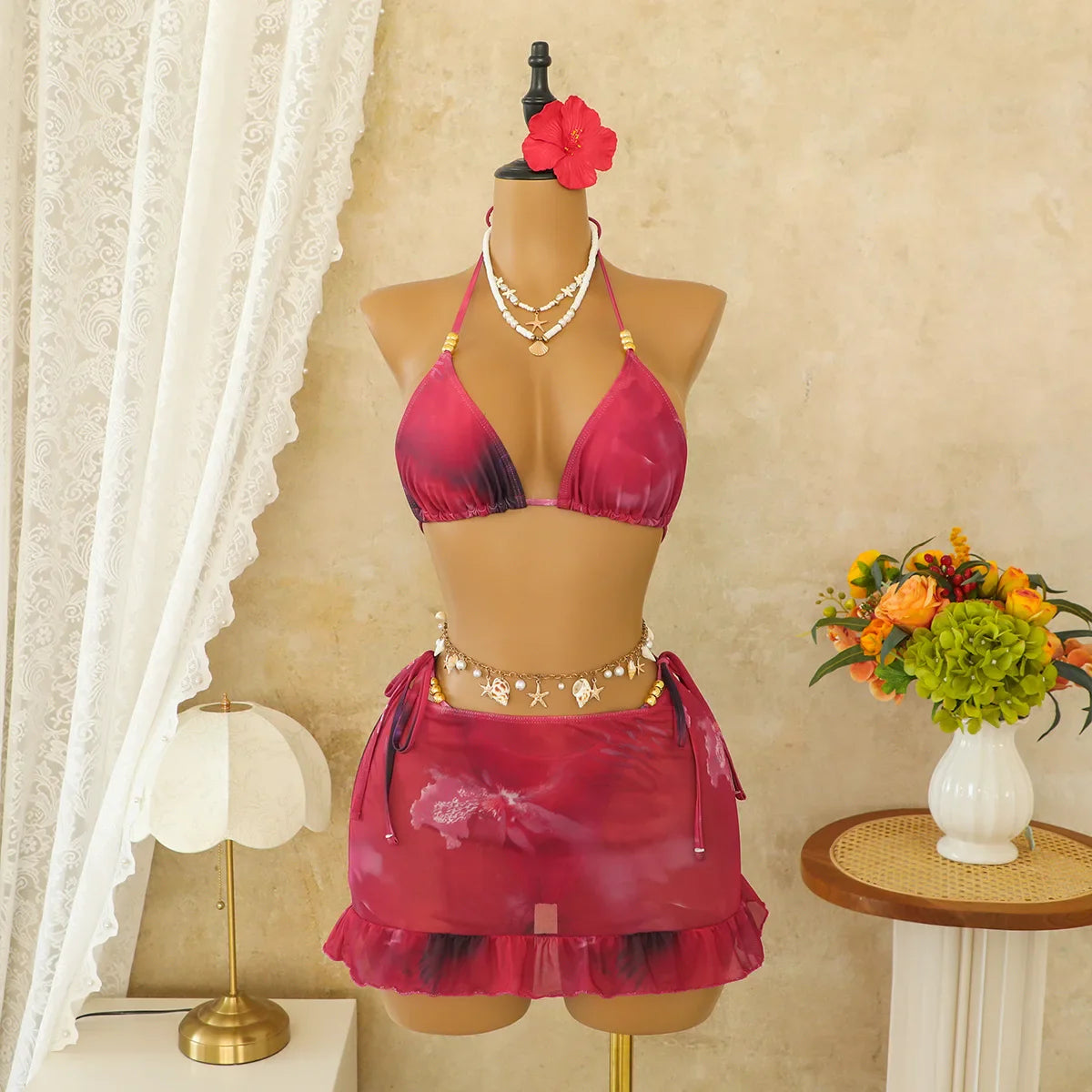 Ombre Floral 3 Piece Bikini Set