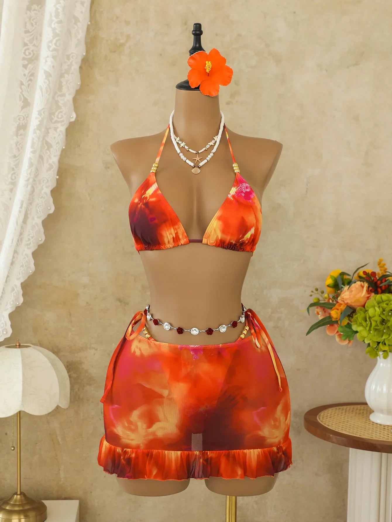 Ombre Floral 3 Piece Bikini Set