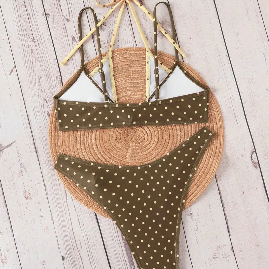 Polka Dot Contrast 2 Piece Bikini Set
