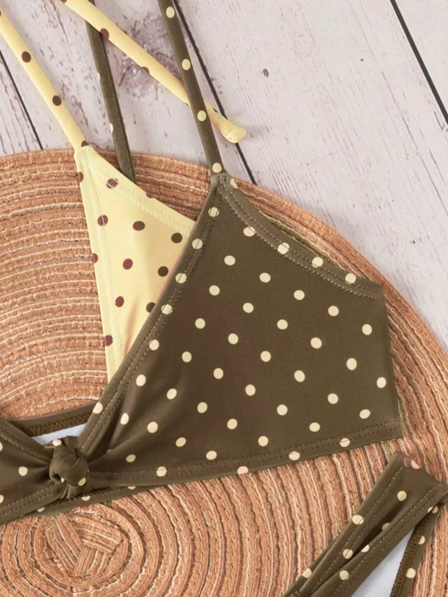 Polka Dot Contrast 2 Piece Bikini Set