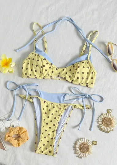 Polka Dot Contrast Bikinis Set