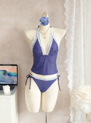 Polka Dot Lace Trim 2 Piece Swimsuits Tankini Set