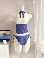 Polka Dot Lace Trim 2 Piece Swimsuits Tankini Set