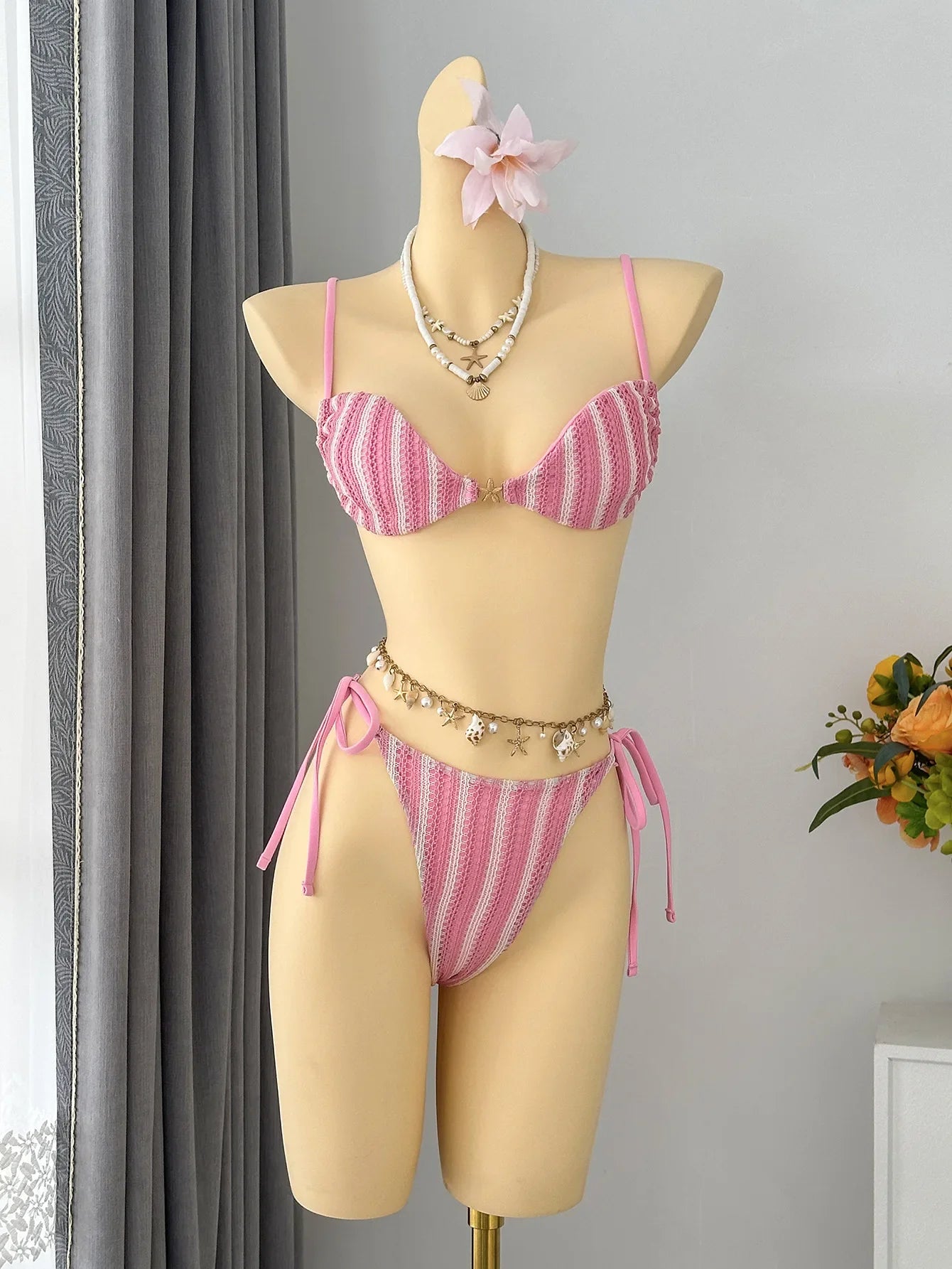Red White Striped Bikini Set
