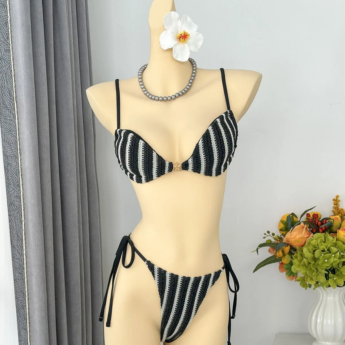 Red White Striped Bikini Set