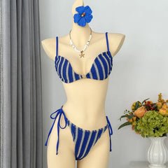 Red White Striped Bikini Set