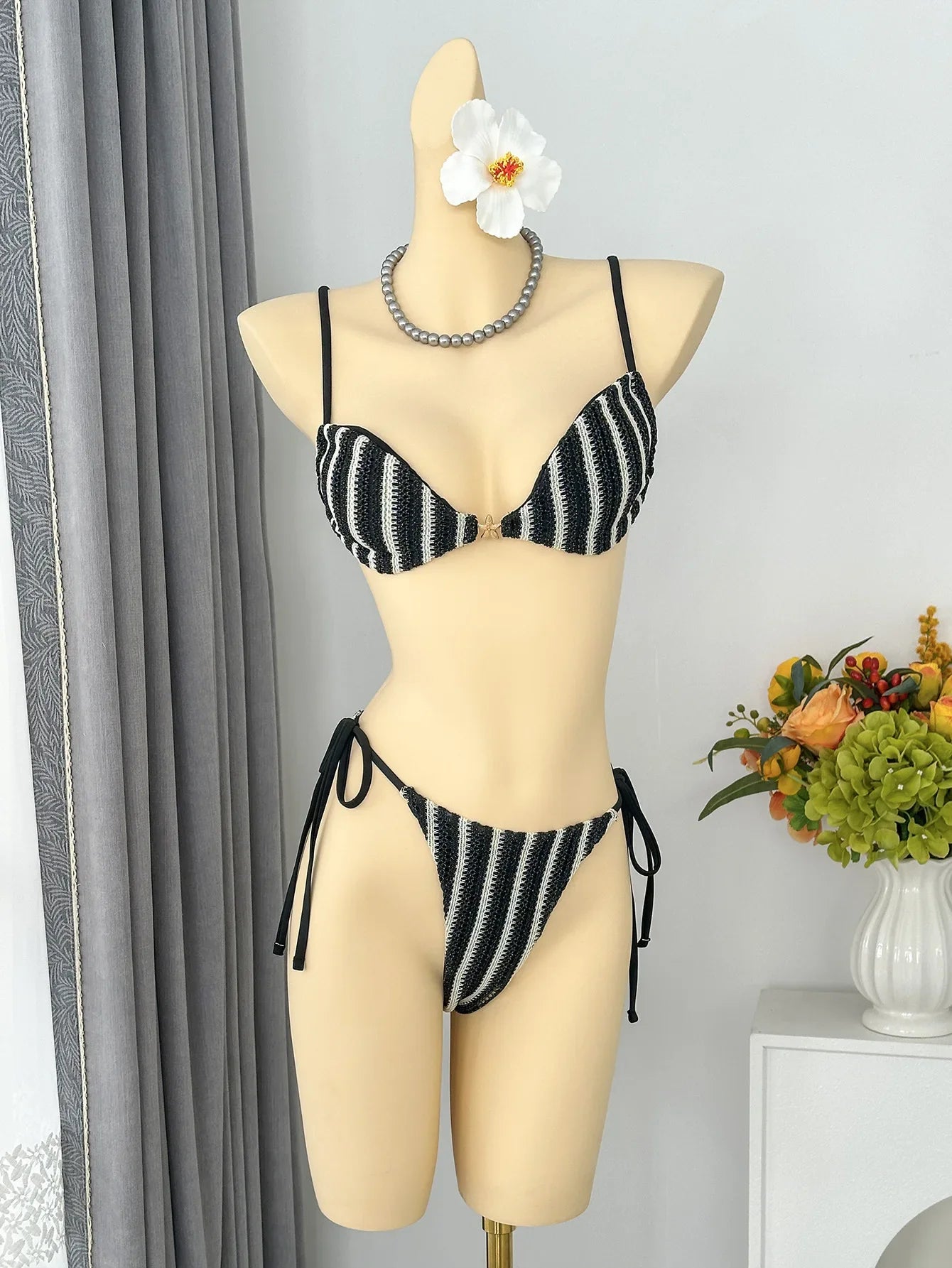 Red White Striped Bikini Set