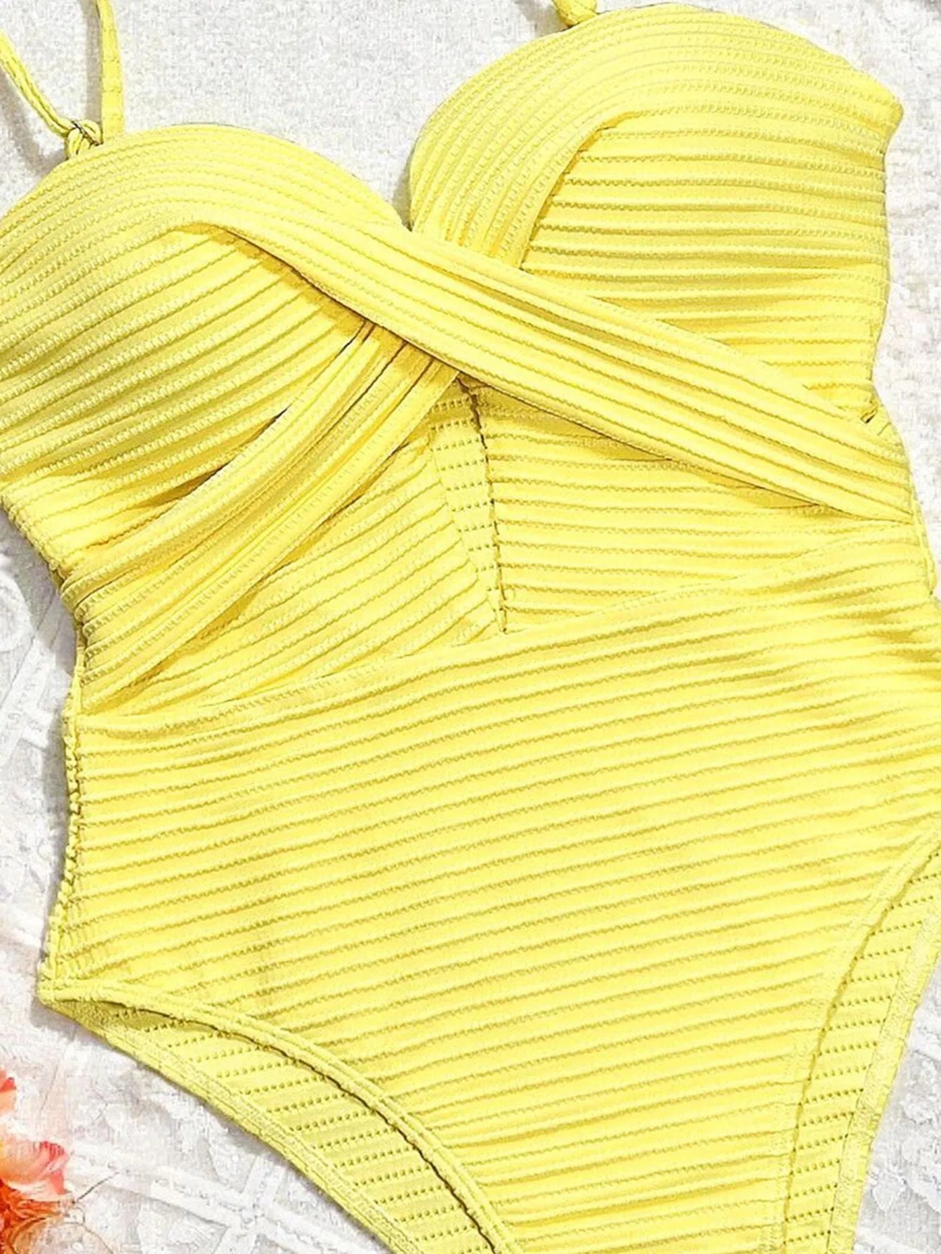 Ribbed One Piece Suits Swimsuit Wrap Cross Front Cutout V Neck Spaghetti Strap High Cut Swimwear Bikinis Bodysuit