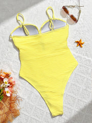 Ribbed One Piece Suits Swimsuit Wrap Cross Front Cutout V Neck Spaghetti Strap High Cut Swimwear Bikinis Bodysuit