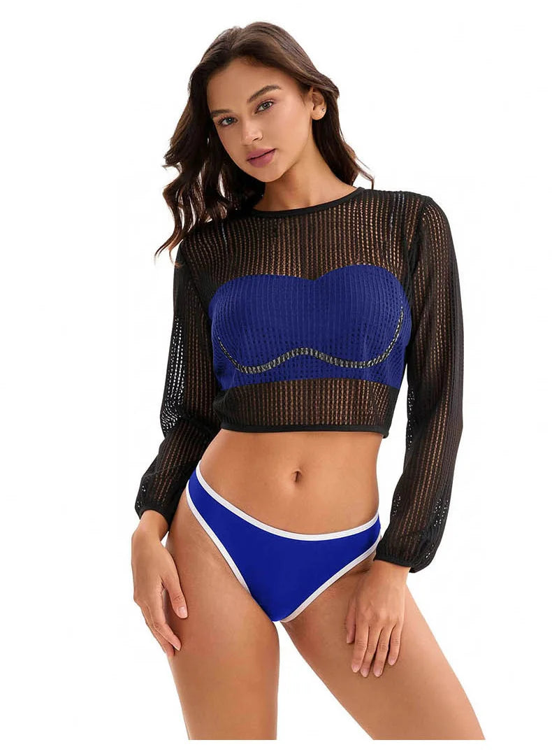 3 Piece Swimsuit Long Sleeve Cover Up Bikini Set