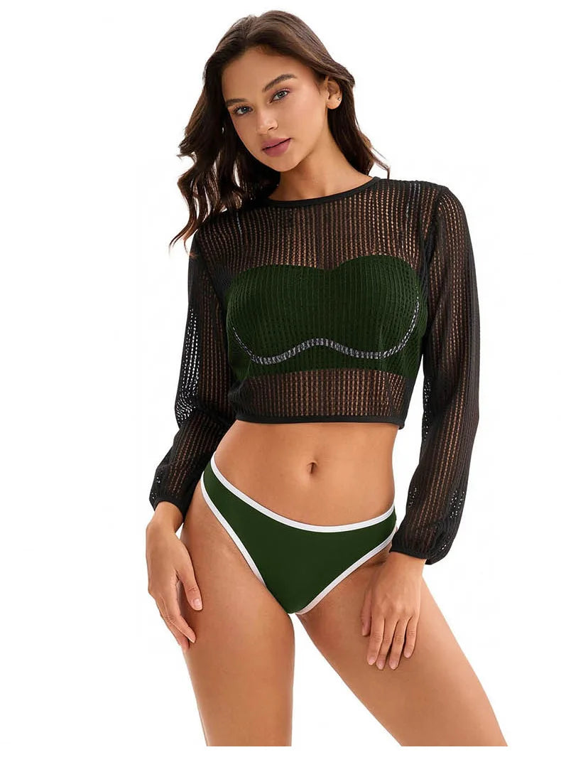 3 Piece Swimsuit Long Sleeve Cover Up Bikini Set