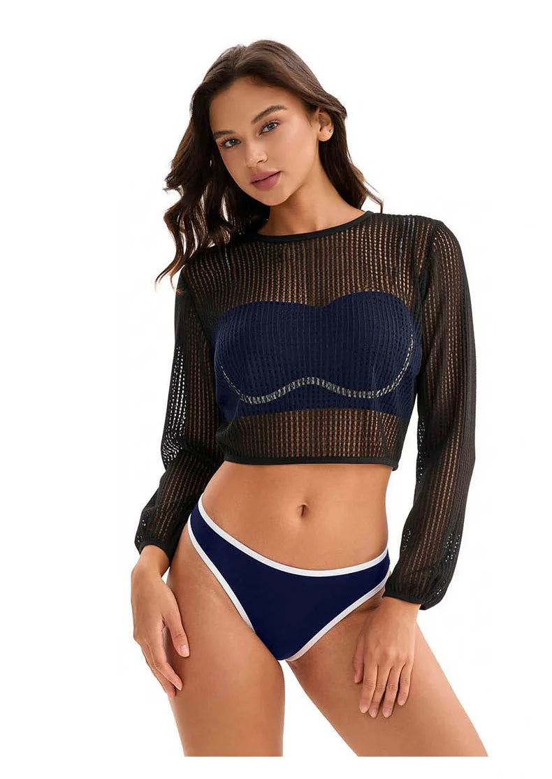 3 Piece Swimsuit Long Sleeve Cover Up Bikini Set