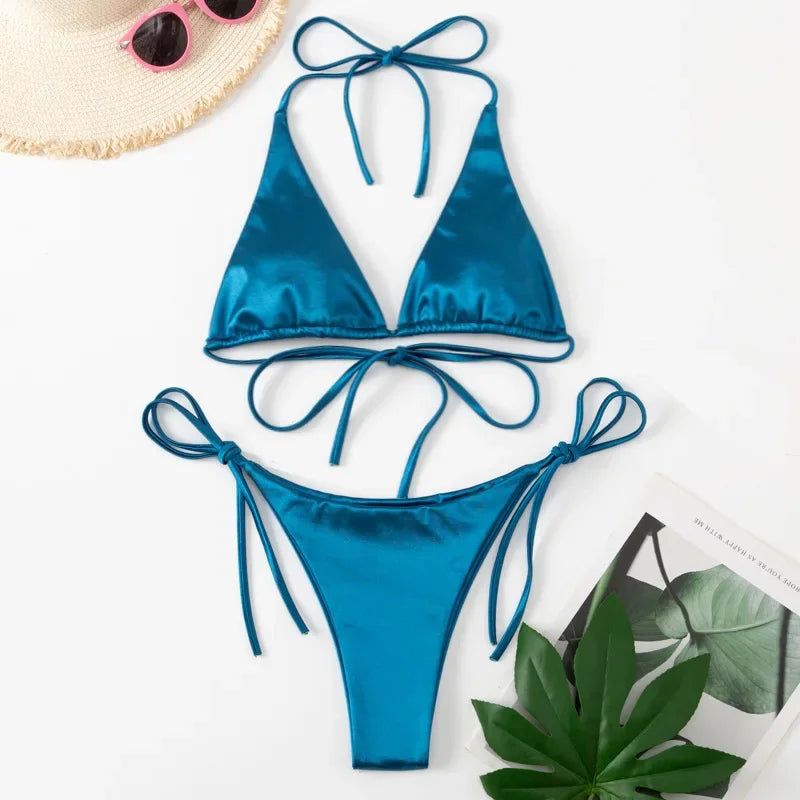 Micro Mini Bikini Thong Halter G-String Bra Bikinis Set