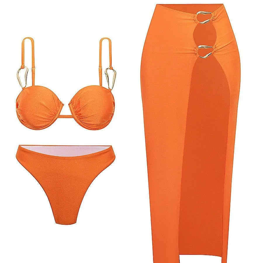 Solid 3 Piece Bikini Set
