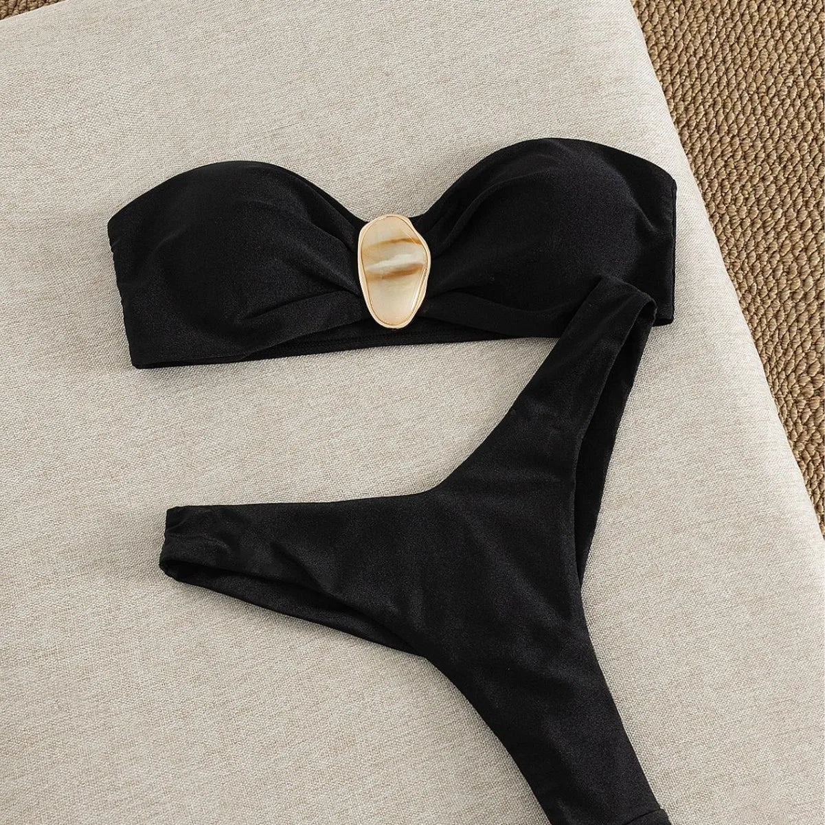 Solid Black 2 Piece Bikini Set
