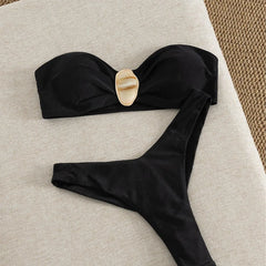 Solid Black 2 Piece Bikini Set