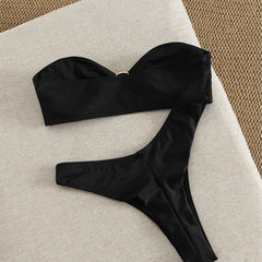 Solid Black 2 Piece Bikini Set
