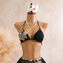Solid Mesh Crochet 3 Piece Bikini Set