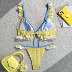 Solid Ribbed Textured Bikini Set