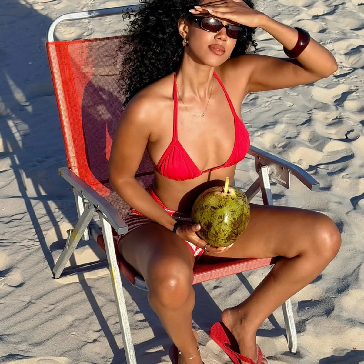 Solid Swimsuits Halter Triangle Bikini 3 Piece Set